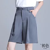 【初色】高腰休閒西裝短褲-共2色-67528(M-2XL可選) M 灰色