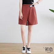 【初色】素色大碼寬鬆高腰休閒闊腿短褲-共5色-68187(M-2XL可選) M 磚紅色