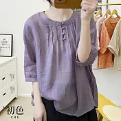 【初色】寬鬆復古文藝棉麻風薄上衣-共5色-67360(M-2XL可選) M 紫色