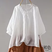 【初色】寬鬆復古文藝棉麻風薄上衣-共5色-67360(M-2XL可選) XL 白色