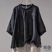 【初色】寬鬆復古文藝棉麻風薄上衣-共5色-67360(M-2XL可選) XL 黑色