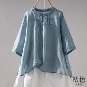 【初色】寬鬆復古文藝棉麻風薄上衣-共5色-67360(M-2XL可選) XL 藍色
