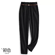 【初色】錐形寬鬆抗皺直筒高腰西裝褲-共3色-66990(M-2XL可選) M 黑色