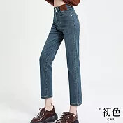 【初色】高腰顯瘦休閒褲直筒牛仔褲-共3色2款-66998(M-2XL可選) M 復古藍長褲