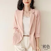 【初色】春夏七分袖純色西裝外套-共5色-67140(M-2XL可選) M 粉橘色