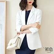 【初色】春夏七分袖純色西裝外套-共5色-67140(M-2XL可選) XL 白色
