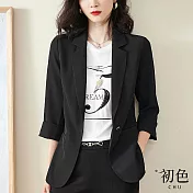 【初色】春夏七分袖純色西裝外套-共5色-67140(M-2XL可選) XL 黑色