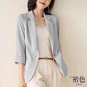 【初色】春夏七分袖純色西裝外套-共5色-67140(M-2XL可選) XL 淺灰色