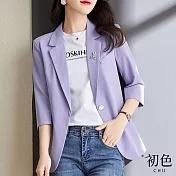 【初色】夏季薄款收腰七分袖西裝外套-共5色-67141(M-2XL可選) M 紫色