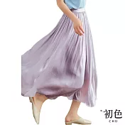 【初色】珠光半身鬆緊帶A字紗裙長裙-共5色-67636(M/L可選) M 紫色
