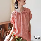 【初色】夏季短袖寬鬆上衣-共2色-68274(M-2XL可選) L 粉色