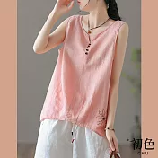 【初色】夏季薄款復古寬鬆顯瘦吊帶無袖背心上衣-共4色-68257(M-2XL可選) L 粉紅色