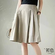 【初色】純色高腰鬆緊大擺A字半身裙-共3色-67646(M-XL可選) L 卡其