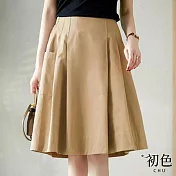 【初色】純色高腰鬆緊大擺A字半身裙-共3色-67646(M-XL可選) M 米黃