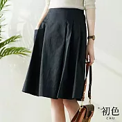 【初色】純色高腰鬆緊大擺A字半身裙-共3色-67646(M-XL可選) L 黑色