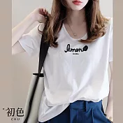 【初色】韓版寬鬆圓領字母印花短袖T恤上衣-共2色-67212(M-2XL可選) M 白色