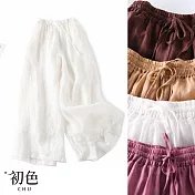 【初色】復古純色鬆緊腰直筒休閒寬褲-共5色-67429(M-2XL可選) XL 白色