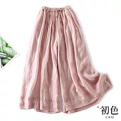 【初色】棉麻風素色口袋設計鬆緊高腰褲裙-共4色-67368(M-2XL可選) M 粉色