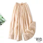 【初色】棉麻風素色口袋設計鬆緊高腰褲裙-共4色-67368(M-2XL可選) XL 香檳