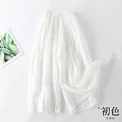 【初色】棉麻風素色口袋設計鬆緊高腰褲裙-共4色-67368(M-2XL可選) XL 白色