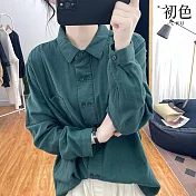 【初色】雙排扣POLO領內搭休閒襯衫上衣-共5色-66490(M-2XL可選) L 綠色