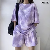 【AMIEE】城市球衣風休閒運動套裝(KDA-328) M 紫色