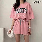 【AMIEE】字母球衣風休閒運動套裝(KDA-052) L 粉色