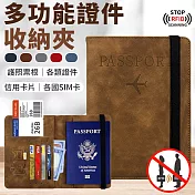【EZlife】RFID多功能證件護照包 棕色