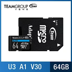TEAM 十銓 MicroSDXC 64G UHS─I U3 ELITE A1 4K Ultra─HD專用高速記憶卡 (含轉卡+終身保固)