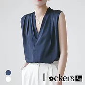 【Lockers 木櫃】夏季寬鬆V領無袖雪紡上衣 L112052903 M 藏青色M