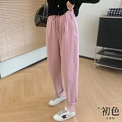 【初色】寬鬆高腰休閒長褲-共3色-68311(M-2XL可選) M 粉紅色