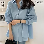 【AMIEE】優雅純色設計感襯衫(KDTY-5456) S 藍色