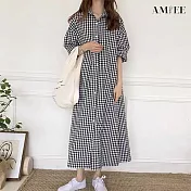 【AMIEE】文藝感蓬蓬袖格子洋裝(KDDY-3408) S 格子
