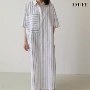 【AMIEE】寬鬆線條襯衫洋裝(KDDY-1436) M 白色