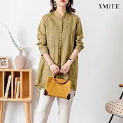 【AMIEE】不規則下擺造型排扣襯衫(KDTY-8698) XL 綠色