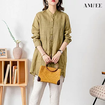 【AMIEE】不規則下擺造型排扣襯衫(KDTY-8698) 3XL 綠色
