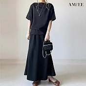 【AMIEE】甜美造型上衣+修身長裙兩件套裝(KDAY-8444) FREE 黑色