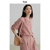 ltyp旅途原品 100%漢麻亞麻時髦率性休閒襯衫 M L-XL M 暗粉色