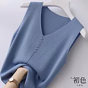 【初色】簡約純色吊帶針織背心上衣-共5色-67297(F可選) F 藍色