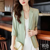 【初色】俐落休閒薄款七分袖西裝外套-共3色-67433(M-2XL可選) M 綠色