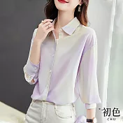 【初色】漸變扎染印花雪紡襯衫上衣-紫色-67246(M-2XL可選) XL 紫色