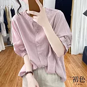 【初色】復古亞麻風燈籠袖素色襯衫上衣-共3色-67184(M-2XL可選) L 粉色