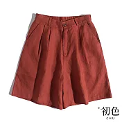 【初色】經典簡約寬鬆休閒鬆緊帶中長五分褲短褲-共5色-68432(M-2XL可選) XL 紅色