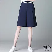 【初色】高腰括腿五分短褲-共3色-67526(M-2XL可選) XL 藍色