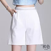 【初色】高腰顯瘦直筒闊腿五分褲-共2色-61155(M-2XL可選) XL 白色