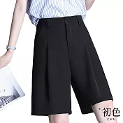 【初色】高腰休閒西裝短褲-共2色-67528(M-2XL可選) M 黑色
