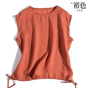 【初色】夏季輕薄寬鬆百搭圓領背心無袖上衣-共4色-68452(M-2XL可選) M 桔紅色