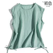 【初色】夏季輕薄寬鬆百搭圓領背心無袖上衣-共4色-68452(M-2XL可選) M 藍色