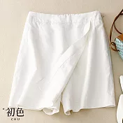 【初色】夏季休閒純色高腰不規則假兩件褲裙短褲-共4色-68453(M-2XL可選) XL 白色