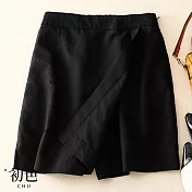【初色】夏季休閒純色高腰不規則假兩件褲裙短褲-共4色-68453(M-2XL可選) M 黑色